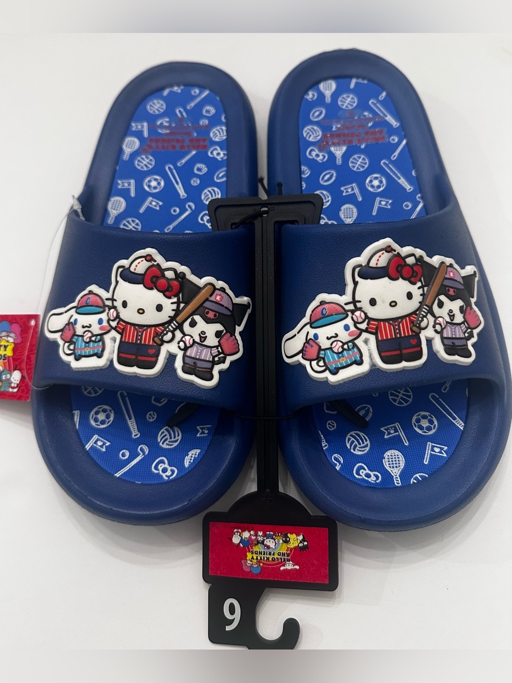 New Hello Kitty and Friends Kids Licensed Blue Slides Baseball Theme Kids Size 6
